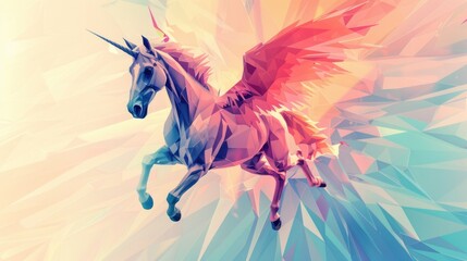 Obraz premium Geometric Wings. Abstract Minimalist Wallpaper of a Fast Horse with Pastel-Colored Wings