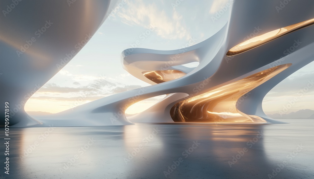 Poster abstract futuristic architecture with empty concrete floor: stunning 3d render perfect for car prese