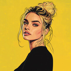 A confident woman shows off her unique hairstyle and features. Pop art illustration.