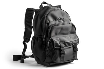 A single black backpack sits on a clean white background