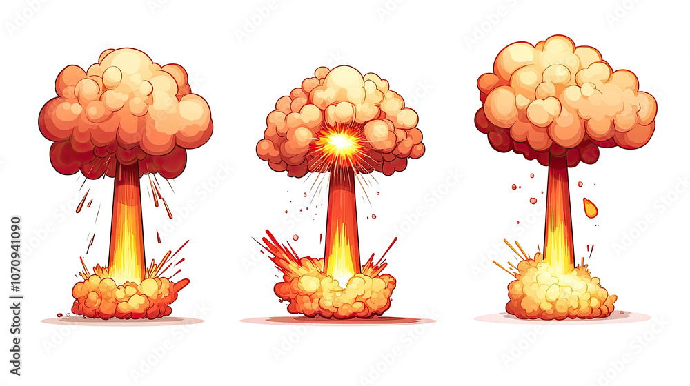 Poster explosions and mushroom clouds in history generative ai