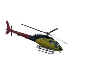 Fototapeta premium Transport helicopter hovering on a white background. Streamlined design and rotating blades