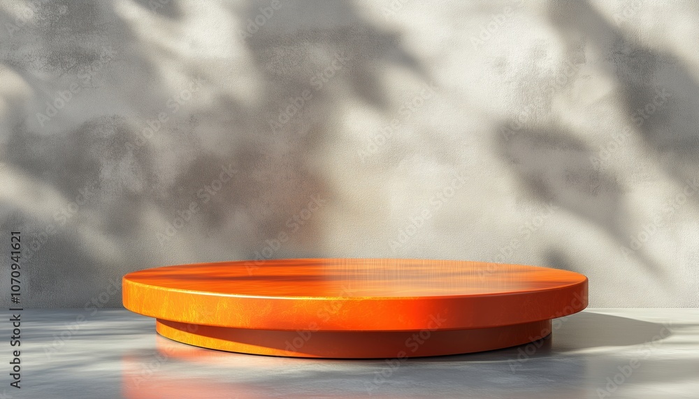 Poster 3d orange podium with geometric pedestal shadow: platforms shapes for product presentation in abstra