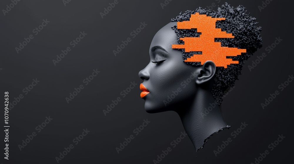 Poster creative artwork showing the convergence of human thought and digital information systems, emphasizi