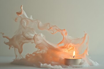 A Lit Candle Surrounded by Swirling White Smoke