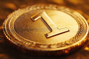 A gold coin featuring the letter L