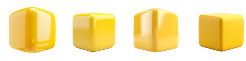 Yellow 3d square button, illustration
