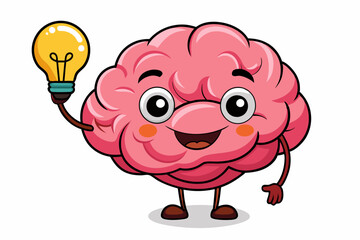 Human brain with lamp bulb cartoon stock vector illustration on white background