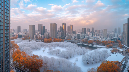 冬の光に包まれた東京の街並み