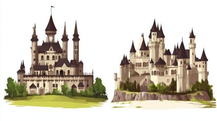 Obraz premium Two Majestic Castles: A Tale of Fantasy and Architecture