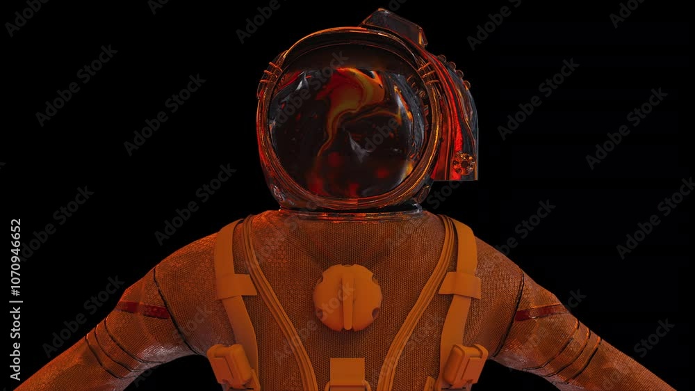 Poster cosmonaut with liquid reflection. computer generated 3d render