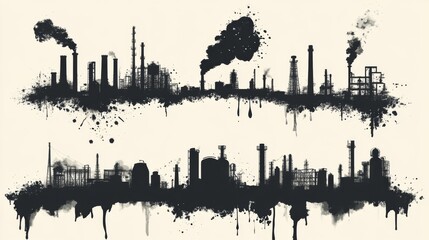 Industrial Landscape: A Grunge Art Cityscape with Smokestacks