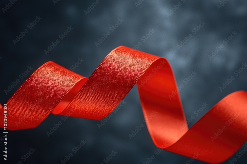 Poster a close-up shot of a red ribbon against a black background, ideal for use in designs where a pop of 