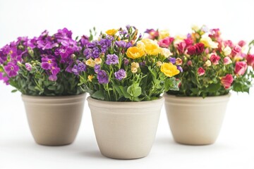 Fototapeta premium Three flower pots placed side by side, perfect for gardening or decoration
