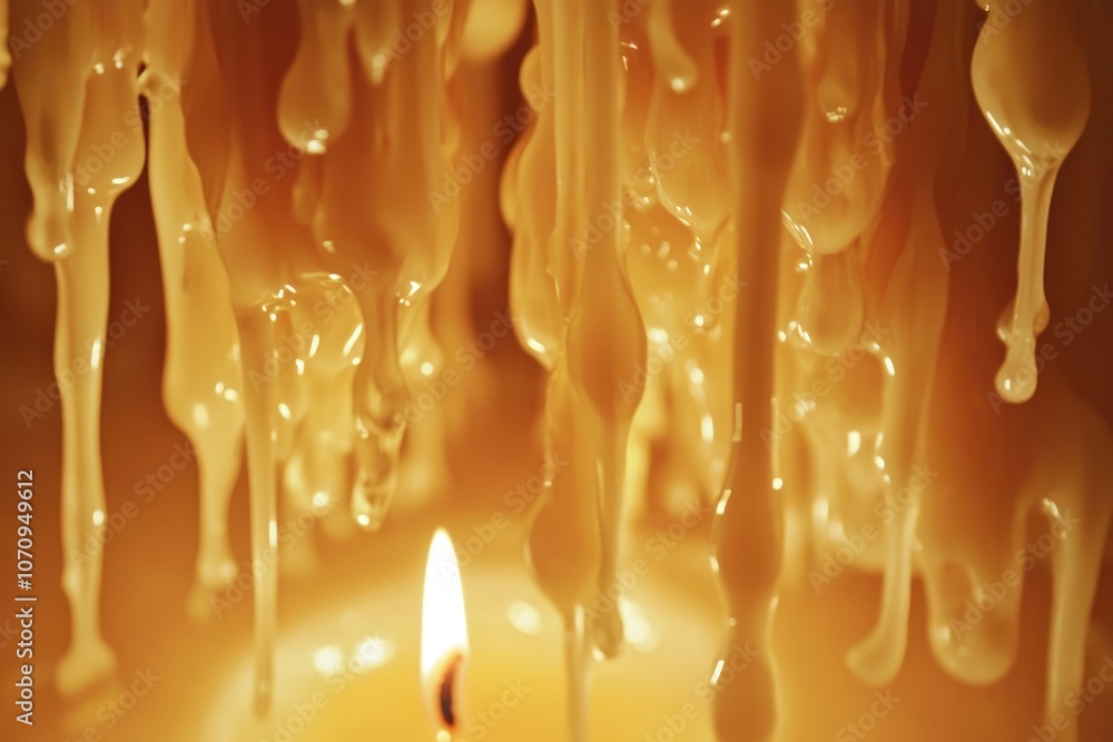 Poster Close-up of Dripping Candle Wax with a Flame in the Background