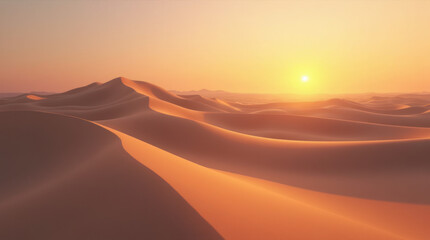 Majestic sand dunes at sunset with soft shadows and flowing lines