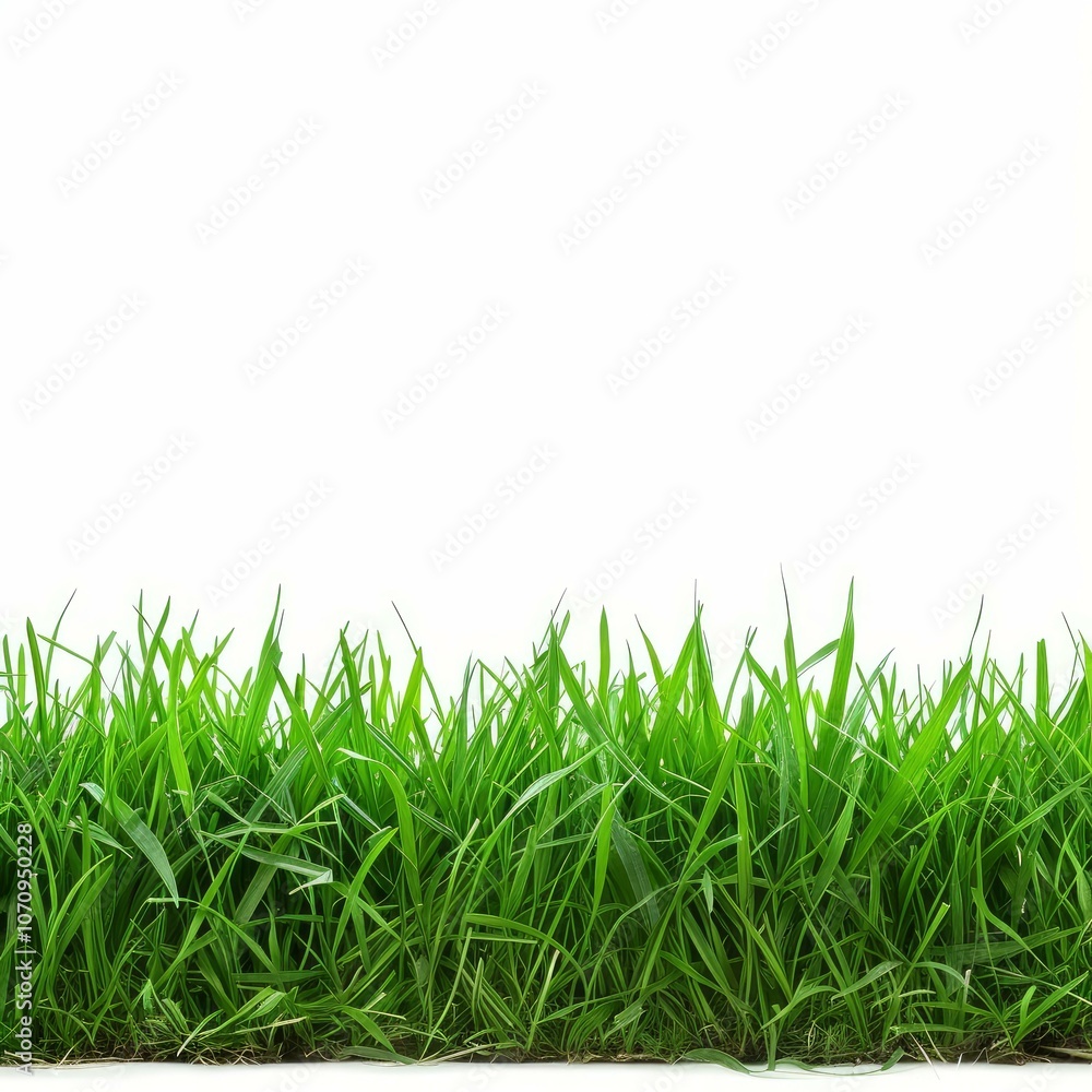 Poster green grass growing up from the bottom of the image, creating a natural border on a white background
