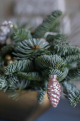 Christmas decoration with Deer figure, and accsesories in festive home decor.