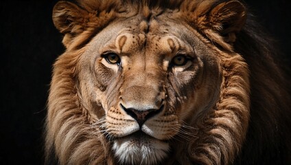 Fototapeta premium The Regal Lion’s Face Staring into the Darkness