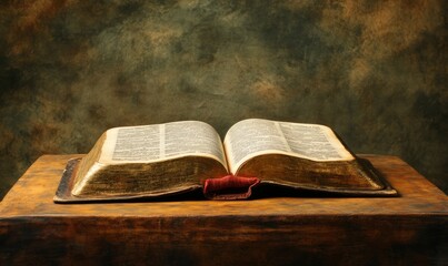 An open Bible lying on a table, symbolizing faith, wisdom, and spirituality, set against a warm background, representing Christian teachings and devotion