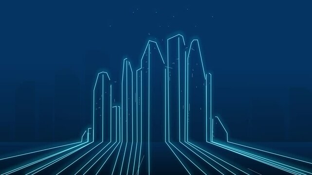 Neon futuristic city outline vector animation