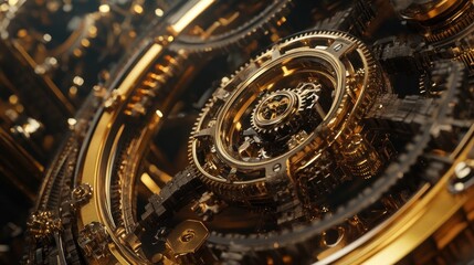 Fototapeta premium Intricate golden gears and mechanisms showcasing engineering precision and design.