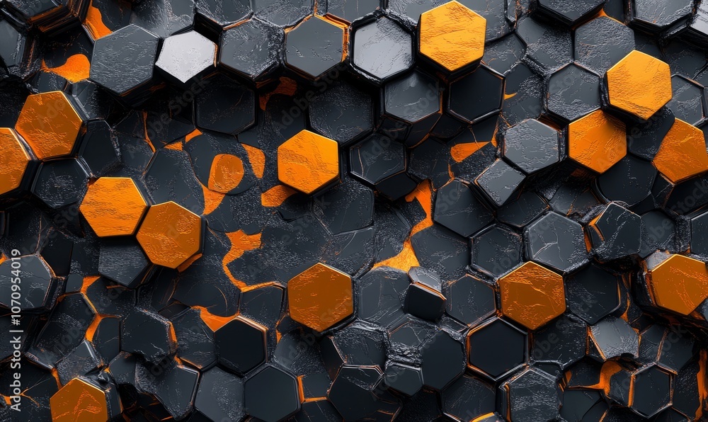 Aufkleber black and orange abstract hexagonal patterns