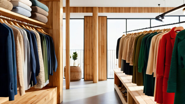 Heller freundlicher einkaufsladen /klamottenladen . Boutique modern . KI Generated