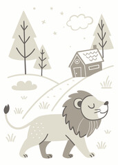Unusual ideas for a cozy children's space: choose an abstract lion for the walls.
