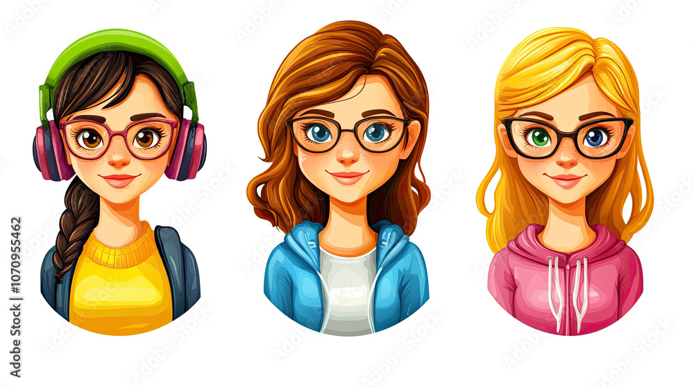 Poster young girls' modern game characters for profile customization fun generative ai
