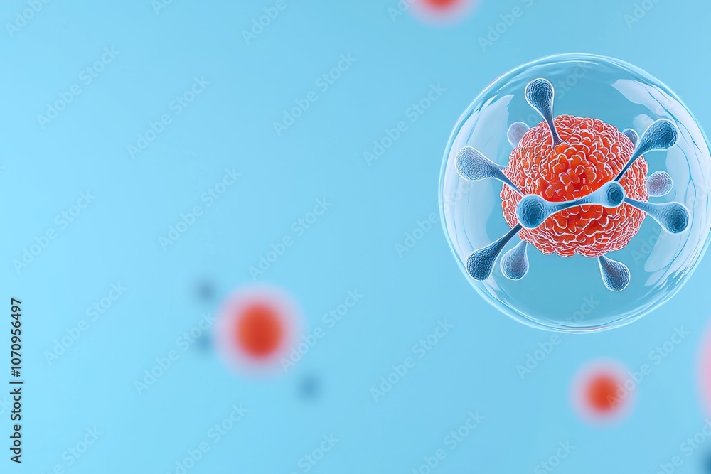 Poster a schematic 3d representation of an inside of a cell containing a nucleus