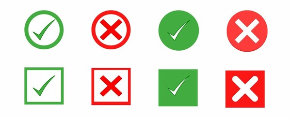 green check mark and red cross icon set,