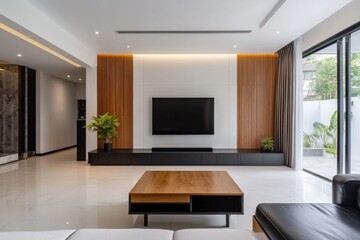 Modern Interior Design: Stylish Living Room with TV Cabinet in Minimalistic Muji Style