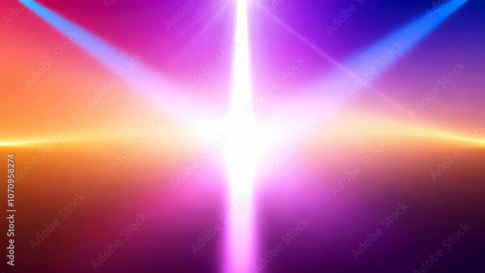 Poster radiant beams of colorful light converging in the center, creating a vibrant and dynamic glow.