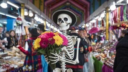 Obraz premium skeleton holding flowers