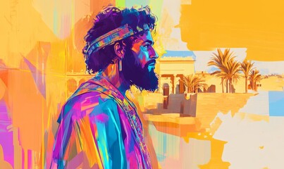 Fototapeta premium Colorful painting art portrait of Joseph in Egypt. Old testament. Christian illustration