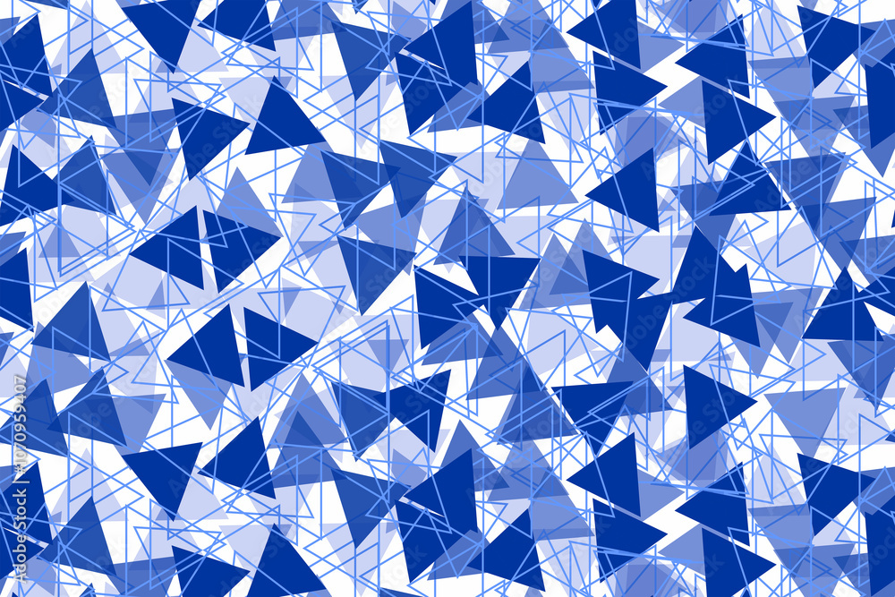 Poster vibrant blue geometric pattern with layered triangles in a playful design