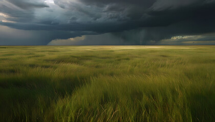 Obraz premium Windy Afternoon Over Vast Grassland