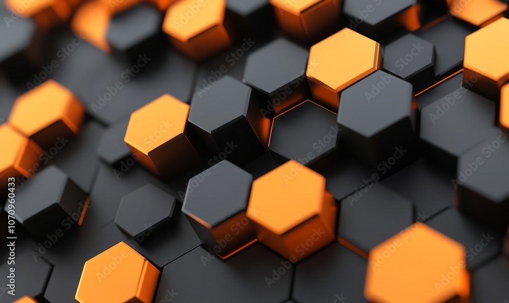 Poster black and orange abstract hexagonal patterns