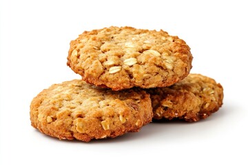 Homemade Crunchy Oatmeal Cookies Pile on White Background