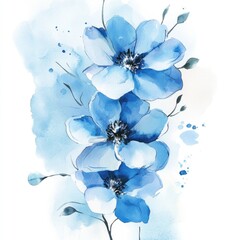 Ethereal Blue Blossoms: Watercolor Artwork Featuring Fluid Patterns and Abstract Design