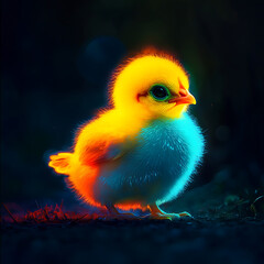 Sweet glowing baby chicken lighting up darkness playfully image