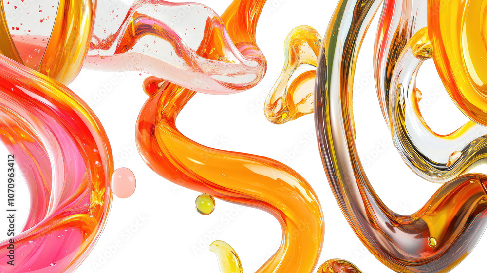 Aufkleber colorful fluid shapes in glassmorphism style on transparent background generative ai