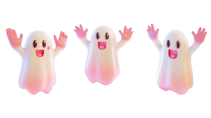 Playful Cheerful Ghost Icons With Arms Raised Generative AI