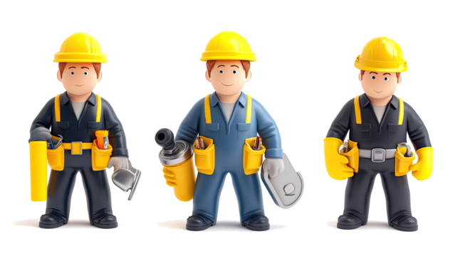Cartoon Plumber Characters Set Featuring Worker Men With Tools Generative AI - Powered by Adobe