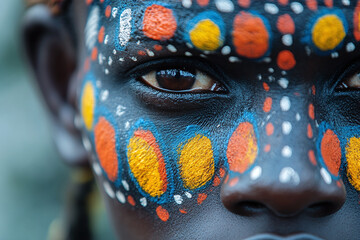 detailed face paint in vibrant colors on a Suri tribe member.