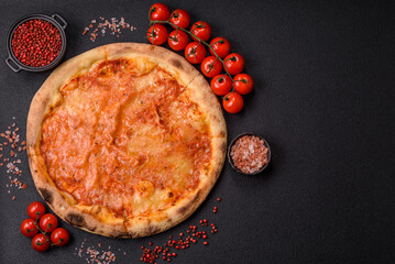 Pizza margherita with cheese, tomatoes, salt, spices and herbs