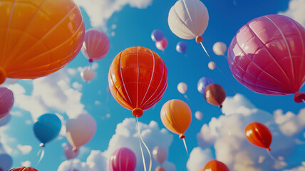 Obraz premium Colorful balloons drifting across the background, symbolizing celebrations and new beginnings, perfect for themes of moving and fresh starts