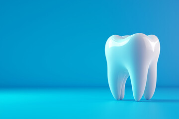 3d tooth isolated on  blue background cleanliness and health medical dental clinic banner Copy space 