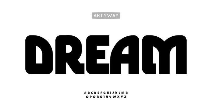 Rounded dream alphabet, bold slab serif letters, smooth geometric font for sleek branding, minimal logo, versatile digital headline. Vector typeset.